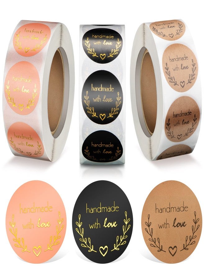 Chinco 1500 Pieces 1 Inch Handmade with Love Stickers DIY Round Adhesive Labels Round Sealing Stickers Decorative Sticker Tags for Wedding Birthday Party Envelope Seals Baking Packaging Small Business - Image 1